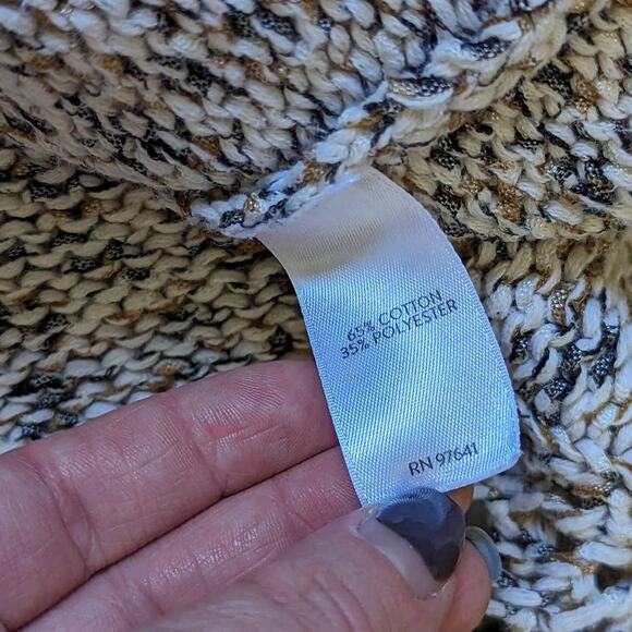 J Jill Open Knit 3/4 Sleeve Pullover Sweater Multicolor Womens 3X Tan Black Top - Picture 6 of 6